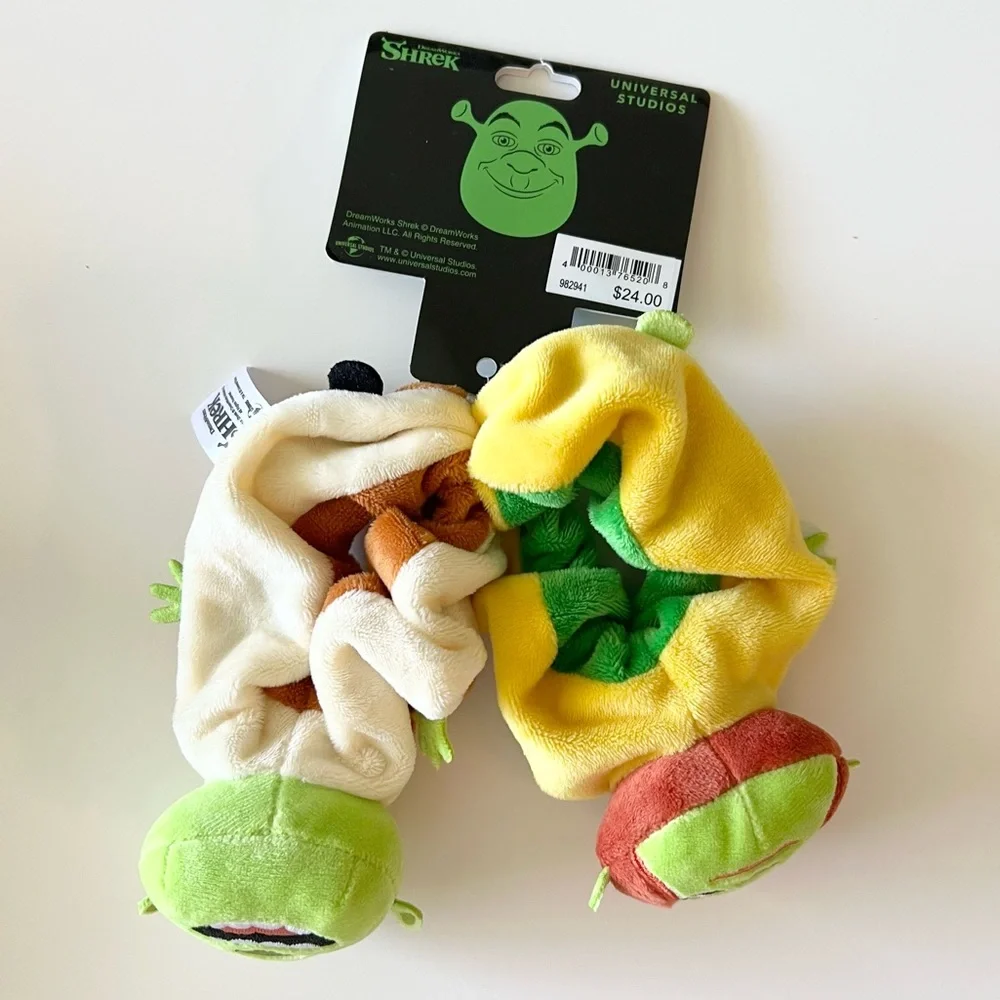 NWT Universal Studios Dreamworks Shrek & Princess Fiona Plush Hair Scrunchie Set